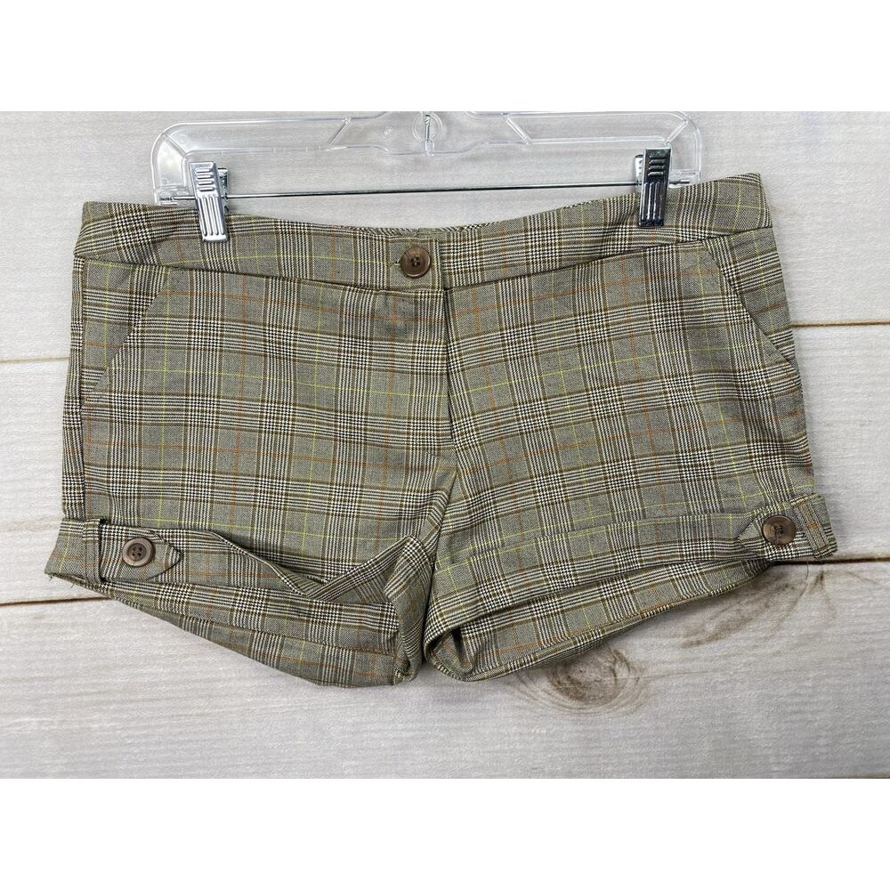 Windsor Shorts Womens L Brown Plaid Hot Pants Party Low Rise Cuffed Y2K Retro